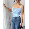 image:imageMakeMeChic Womens Satin Silk Lace Camisole Top Draped Front Spaghetti Strap Sleeveless Cami TopBlue