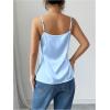image:imageMakeMeChic Womens Satin Silk Lace Camisole Top Draped Front Spaghetti Strap Sleeveless Cami TopBlue
