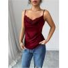 image:imageMakeMeChic Womens Satin Silk Lace Camisole Top Draped Front Spaghetti Strap Sleeveless Cami TopBurgundy