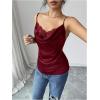 image:imageMakeMeChic Womens Satin Silk Lace Camisole Top Draped Front Spaghetti Strap Sleeveless Cami TopBurgundy