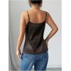 image:imageMakeMeChic Womens Satin Silk Lace Camisole Top Draped Front Spaghetti Strap Sleeveless Cami TopCoffee Brown