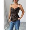 image:imageMakeMeChic Womens Satin Silk Lace Camisole Top Draped Front Spaghetti Strap Sleeveless Cami TopCoffee Brown