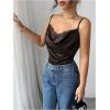 image:imageMakeMeChic Womens Satin Silk Lace Camisole Top Draped Front Spaghetti Strap Sleeveless Cami TopCoffee Brown