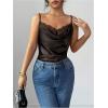 image:imageMakeMeChic Womens Satin Silk Lace Camisole Top Draped Front Spaghetti Strap Sleeveless Cami TopCoffee Brown