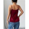 image:imageMakeMeChic Womens Satin Silk Lace Camisole Top Draped Front Spaghetti Strap Sleeveless Cami TopRed Violet