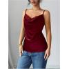 image:imageMakeMeChic Womens Satin Silk Lace Camisole Top Draped Front Spaghetti Strap Sleeveless Cami TopRed Violet