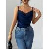 image:imageMakeMeChic Womens Satin Silk Lace Camisole Top Draped Front Spaghetti Strap Sleeveless Cami TopRoyal Blue