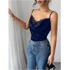 image:imageMakeMeChic Womens Satin Silk Lace Camisole Top Draped Front Spaghetti Strap Sleeveless Cami TopRoyal Blue