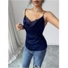 image:imageMakeMeChic Womens Satin Silk Lace Camisole Top Draped Front Spaghetti Strap Sleeveless Cami TopRoyal Blue