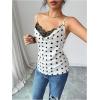 image:imageMakeMeChic Womens Satin Silk Lace Camisole Top Draped Front Spaghetti Strap Sleeveless Cami TopWhite