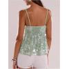 image:imageMakeMeChic Womens Sequin Cami Top Ruffle Sparkly Tie Front Split Party Club TopsMint Green