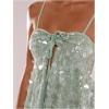 image:imageMakeMeChic Womens Sequin Cami Top Ruffle Sparkly Tie Front Split Party Club TopsMint Green