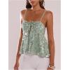 image:imageMakeMeChic Womens Sequin Cami Top Ruffle Sparkly Tie Front Split Party Club TopsMint Green