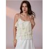 image:imageMakeMeChic Womens Sequin Camisole Tops Sparkly Ruffle Tiered Layer Asymmetrical Crop TopApricot
