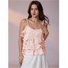 image:imageMakeMeChic Womens Sequin Camisole Tops Sparkly Ruffle Tiered Layer Asymmetrical Crop TopPink