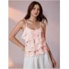 image:imageMakeMeChic Womens Sequin Camisole Tops Sparkly Ruffle Tiered Layer Asymmetrical Crop TopPink