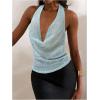 image:imageMakeMeChic Womens Sequin Cowl Neck Backless Halter TopBlue