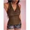 image:imageMakeMeChic Womens Sequin Cowl Neck Backless Halter TopUpgraded V Neck Brwon