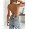 image:imageMakeMeChic Womens Sequin Embroidery Deep V Neck Halter Tops Sparkly Open Back Draped Party TankBeige