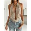 image:imageMakeMeChic Womens Sequin Embroidery Deep V Neck Halter Tops Sparkly Open Back Draped Party TankBeige