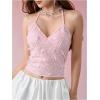 image:imageMakeMeChic Womens Sequin Halter Sparkly Top Y2k 3D Butterfly Crop Tops Glitter Cami TopsPink