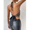 image:imageMakeMeChic Womens Sequin Halter Top Sparkly Tie Open Back Party Club Crop TopsBlack