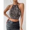 image:imageMakeMeChic Womens Sequin Halter Top Sparkly Tie Open Back Party Club Crop TopsBlack