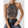 image:imageMakeMeChic Womens Sequin Halter Top Sparkly Tie Open Back Party Club Crop TopsBlack