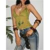 image:imageMakeMeChic Womens Sequin Halter Tops Sheer Open Back Floral Going Out TopsGreen