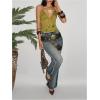 image:imageMakeMeChic Womens Sequin Halter Tops Sheer Open Back Floral Going Out TopsGreen