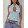 image:imageMakeMeChic Womens Sequin Open Back Halter Top Sparkly Cut Out Party Club Crop TopsLight Blue