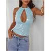 image:imageMakeMeChic Womens Sequin Open Back Halter Top Sparkly Cut Out Party Club Crop TopsLight Blue