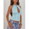 image:imageMakeMeChic Womens Sequin Open Back Halter Top Sparkly Cut Out Party Club Crop TopsLight Blue