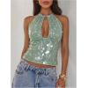 image:imageMakeMeChic Womens Sequin Open Back Halter Top Sparkly Cut Out Party Club Crop TopsLight Green