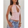 image:imageMakeMeChic Womens Sequin Open Back Halter Top Sparkly Cut Out Party Club Crop TopsPink