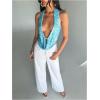 image:imageMakeMeChic Womens Sequin Open Back Halter Tops Sparkly Deep V Neck Draped Party TankBlue