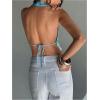 image:imageMakeMeChic Womens Sequin Open Back Halter Tops Sparkly Deep V Neck Draped Party TankBlue