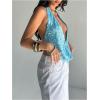image:imageMakeMeChic Womens Sequin Open Back Halter Tops Sparkly Deep V Neck Draped Party TankBlue
