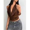 image:imageMakeMeChic Womens Sequin Sparkly Cowl Neck Halter Tops Open Back Party Tank ClubwearBrown