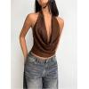 image:imageMakeMeChic Womens Sequin Sparkly Cowl Neck Halter Tops Open Back Party Tank ClubwearBrown