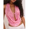 image:imageMakeMeChic Womens Sequin Sparkly Draped Halter Tops Open Back Sleeveless Y2k Party Tank ShirtsPink