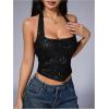 image:imageMakeMeChic Womens Sequin Sparkly Halter Crop Tops Backless Party Tank ClubwearBlack