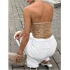 image:imageMakeMeChic Womens Sequin Sparkly Halter Crop Tops Draped Ring Backless Party Night Out TopCoffee Brown