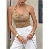 image:imageMakeMeChic Womens Sequin Sparkly Halter Crop Tops Draped Ring Backless Party Night Out TopCoffee Brown