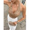 image:imageMakeMeChic Womens Sequin Sparkly Halter Crop Tops Draped Ring Backless Party Night Out TopCoffee Brown