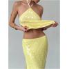image:imageMakeMeChic Womens Sequin Sparkly Halter Crop Tops Tie Backless Fitted Tank ClubwearYellow