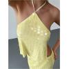 image:imageMakeMeChic Womens Sequin Sparkly Halter Crop Tops Tie Backless Fitted Tank ClubwearYellow