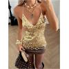 image:imageMakeMeChic Womens Sequin Sparkly Halter Top Y2k Tie Open Back Sleeveless Party TopsGold
