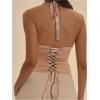image:imageMakeMeChic Womens Sequin Sparkly Halter Tops Lace Up Backless Fitted Going Out Tank TopPink