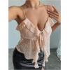 image:imageMakeMeChic Womens Sequin Sparkly V Neck Cami Tops Tie Front Ruffle Party Tank Crop TopsPink
